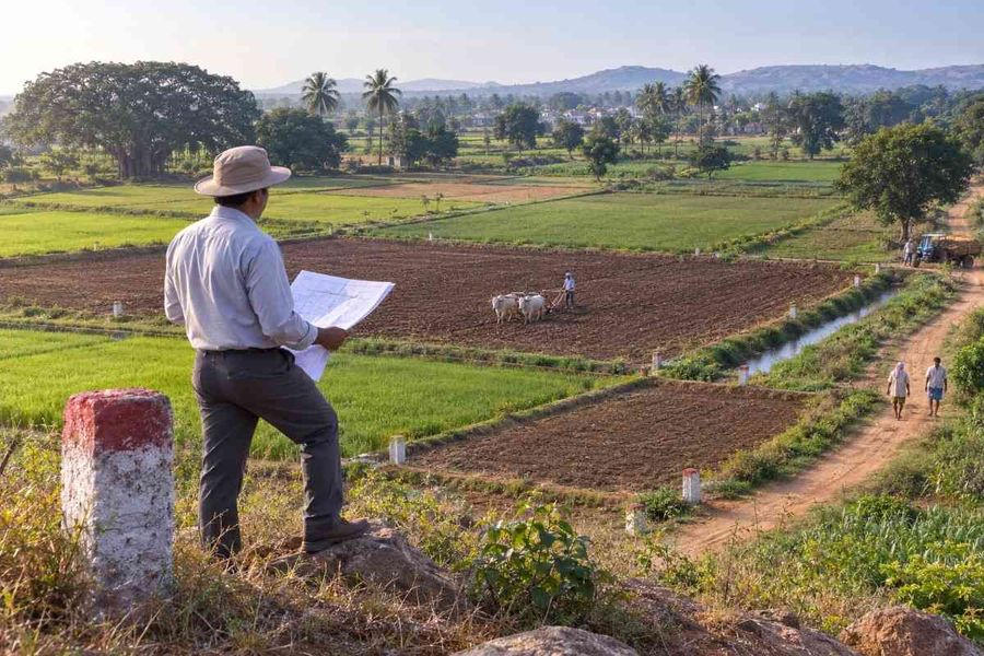 surveyor-reviewing-map-farmland-boundary-marker