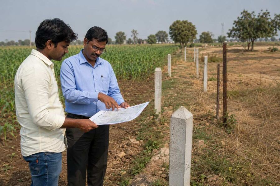 buyer-surveyor-checking-land-boundary-markers-field
