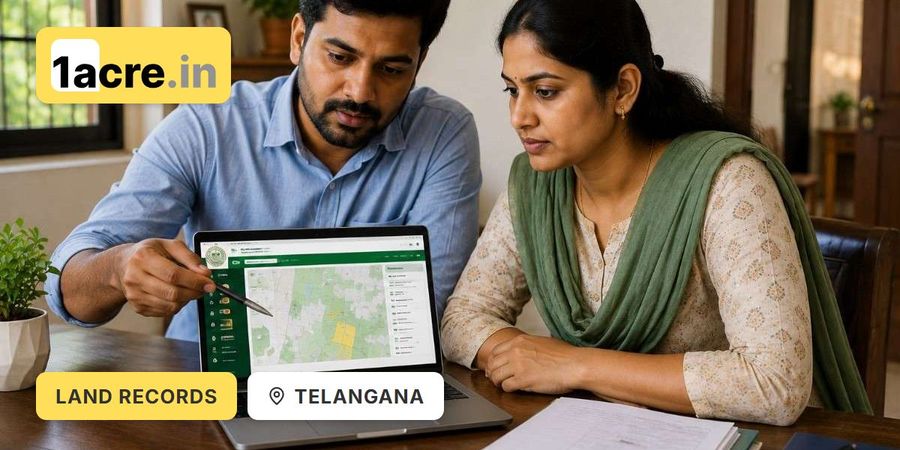 Couple checking land records on a laptop at home