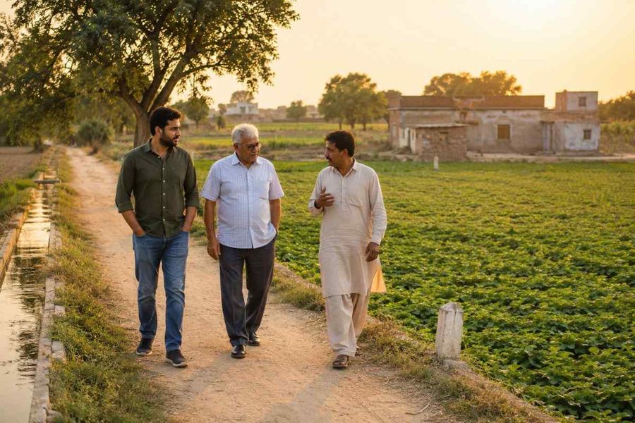 nri-buyer-farmland-village-walk-sunset