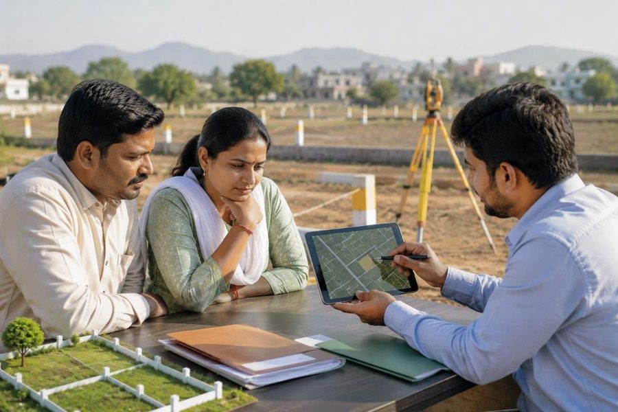 village-family-reviewing-satellite-land-map