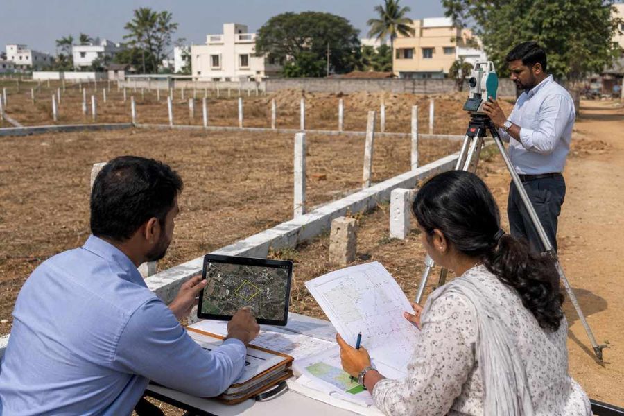 land-surveyor-clients-reviewing-plot-map-tablet